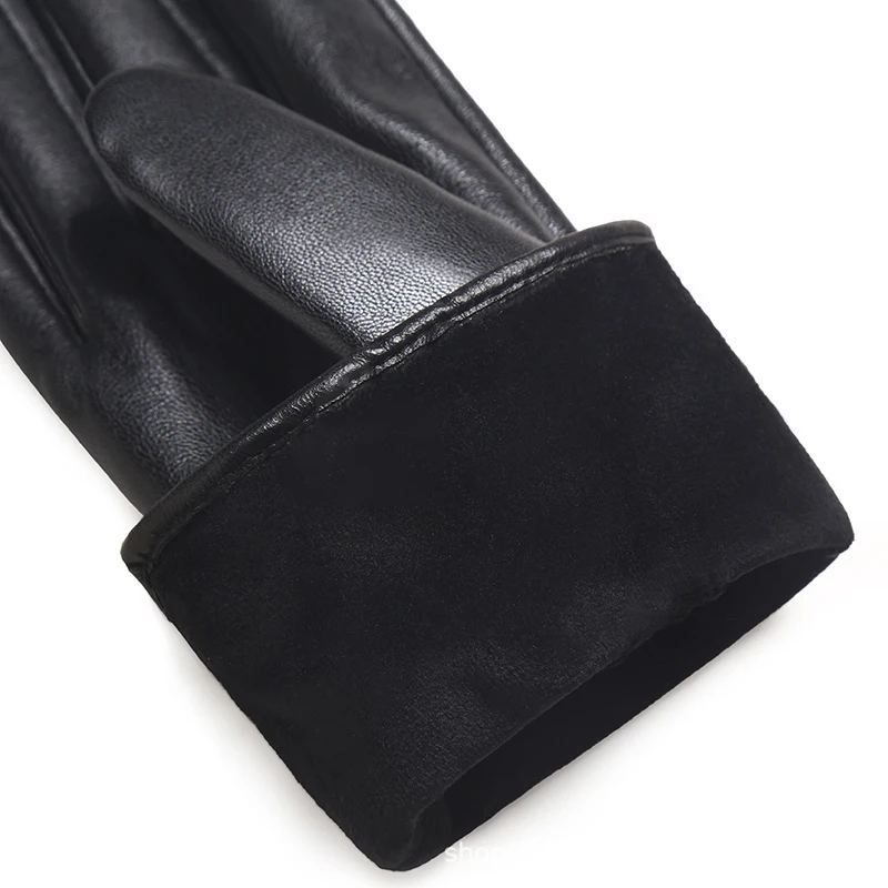 Inverno preto feminino luvas de couro do plutônio manter quente tela sensível ao toque à prova de vento condução guantes outono negócios feminino guantes