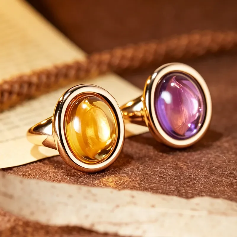 Xiaohongshu Internet celebrity explosion natural citrine amethyst bathtub ring 925 sterling silver plated 24K gold factory