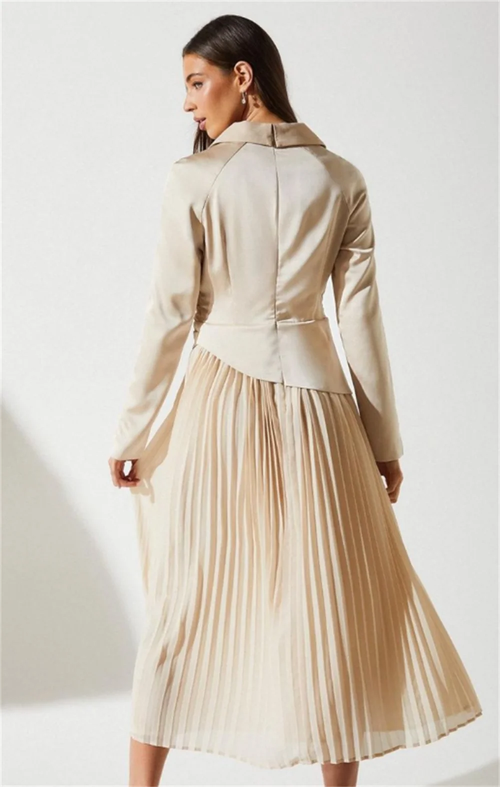 Vestidos de noite com decote em v manga longa plissado uma linha vestido mancha chá comprimento vestidos de baile formal vestidos de festa فسات intellimavera