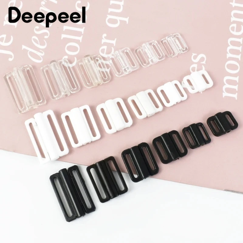 

50Sets Deepeel 8-25mm Transparent Bra Buckles Plastic Bikini Swimwear Adjust Closure Clip Underwear Clasp DIY Sewing Accessories