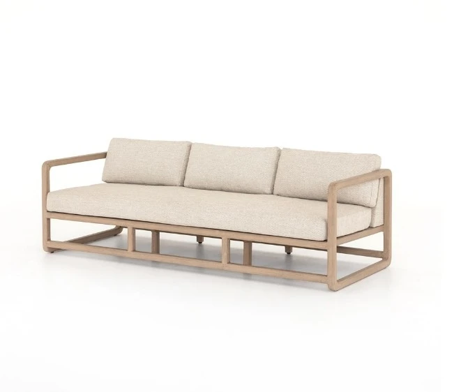 

French solid oak frame 3 seat living furniture outdoor comfortable fabric sofa