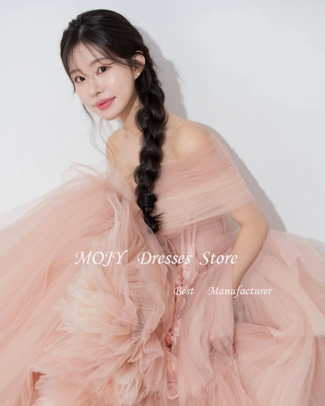 موجي أحمر الخدود الوردي الحبيب تول المتدرج مساء اللباس كوريا فستان الزفاف صورة تبادل لاطلاق النار الحبيب الحفلة الراقصة مخصصة