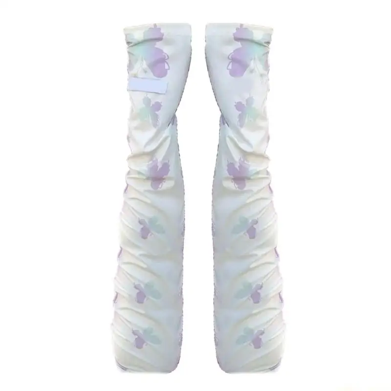 31BF Ice Silk Arm Sleeves For Women Butterfly Pattern Sunblock Cuffs for Driving