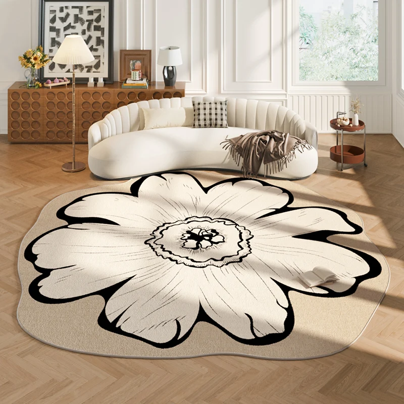 Irregular Bedside Plush Floor Mat French Retro Rugs for Bedroom Large Area Living Room Decoration Carpet Flower Shaped Study Rug