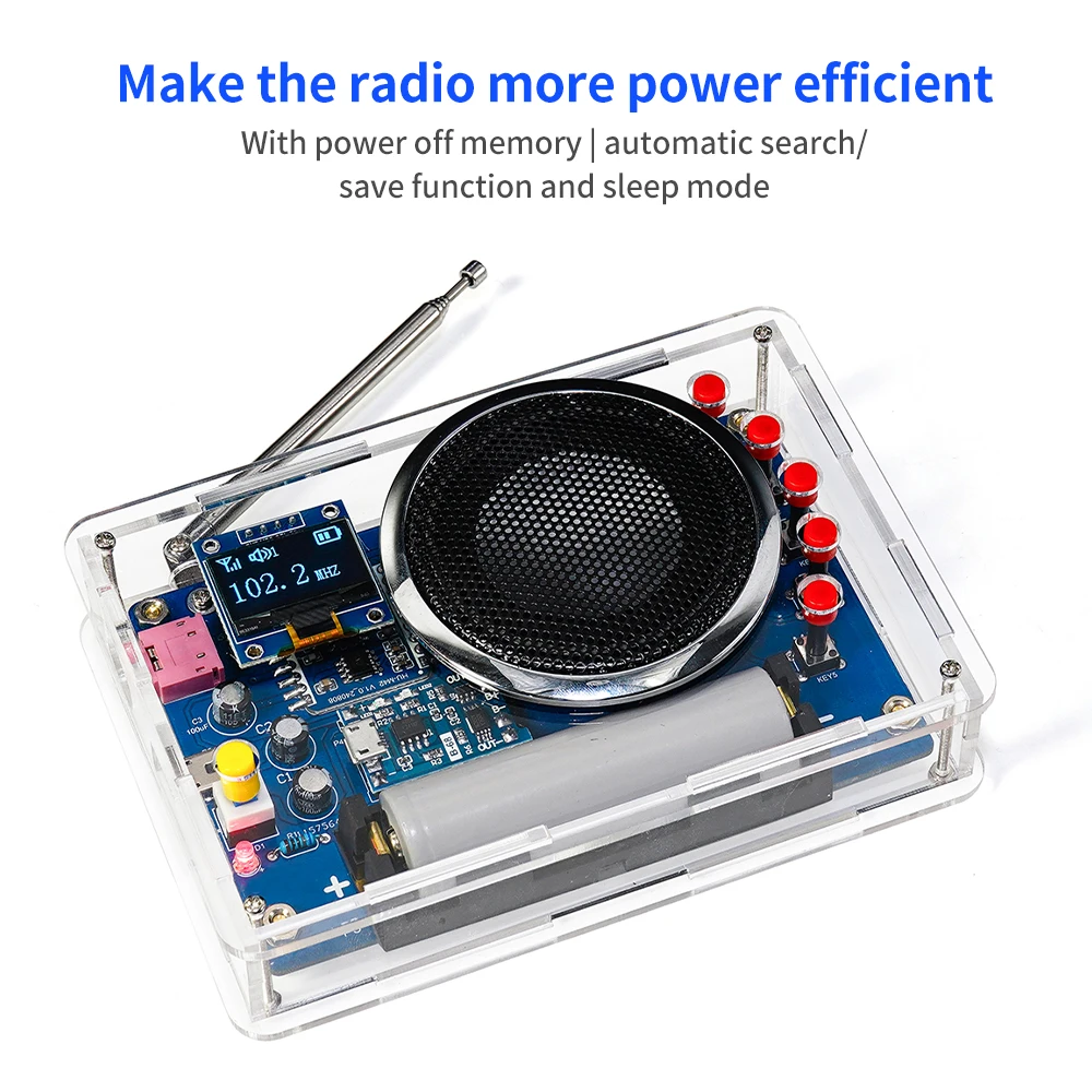 Multifunction FM Radio DIY Kit Wireless Receive RDA5807 Radio Module 87-108MHz Adjustable Frequency Radio DIY with OLED Display