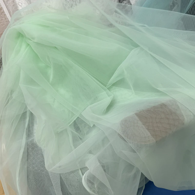 Kain Tulle Lembut Warna Hijau Alpukat Putih Lebar 160cm untuk Tirai Perayaan Pernikahan, Pakaian, Tata Letak Jaring, Benang, Bahan Jahit DIY
