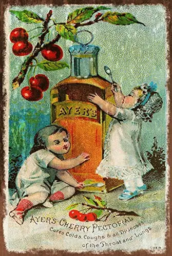 Ayer's Cherry Cough Medicine Advert Sign Bar Pub Home Vintage Retro Metal Tin Sign 8x12 Inch