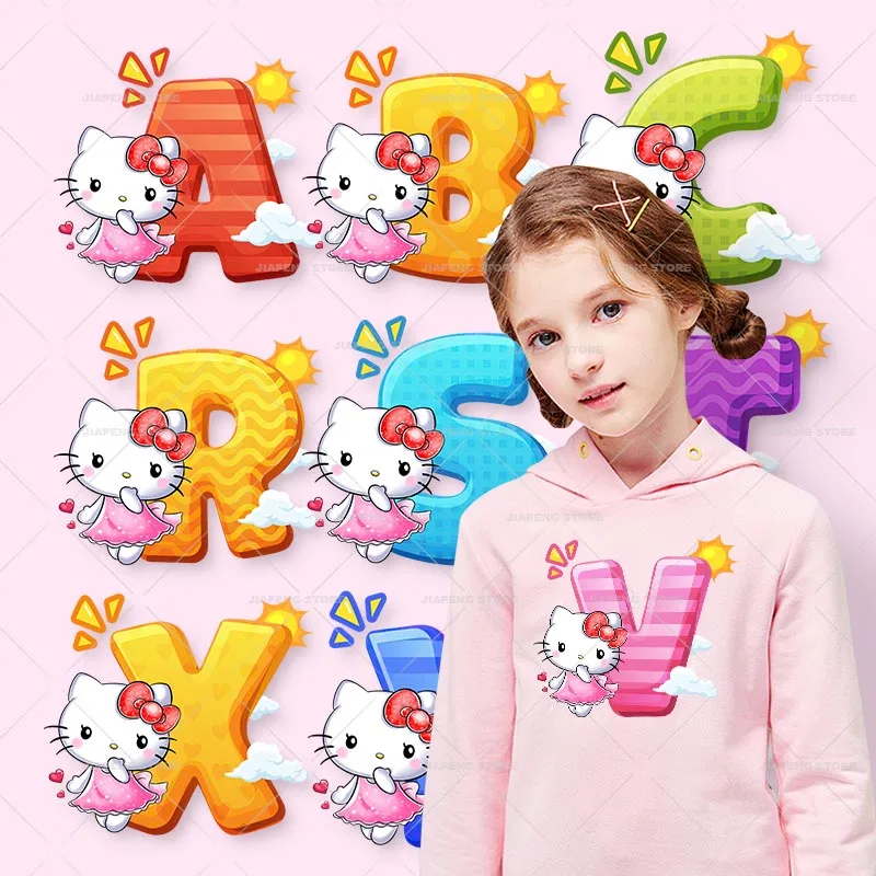 A-Z naszywki z napisami Hello Kitty i na naprasowanka na ubrania Sanrio naklejki na ubrania Iion na naklejka winylowa do DIY