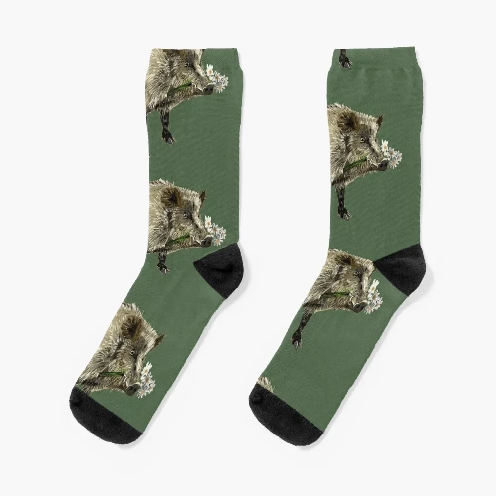 

Love a boar!! Valentine pig in green Socks crazy snow luxury Stockings compression Designer Man Socks Women's