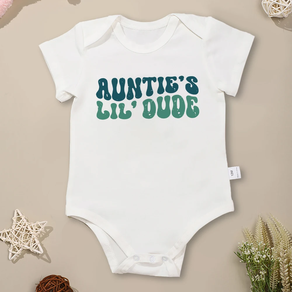 Auntie's Little Dude Cute Baby Boy Girl Clothes Summer Casual Versatile Cotton Toddler Jumpsuit 0-24 Months Infant Outfits