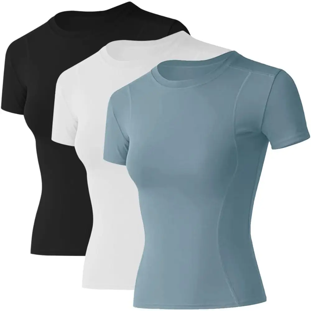 

Женские спортивные футболки Loovoo, 1/2/3 шт., компрессионные, быстросохнущие, для йоги и фитнеса, базовые топы