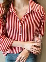 Striped shirt women's design sense, niche long-sleeved, elegant professional commuting top, slimming and form-fitting, casual ea