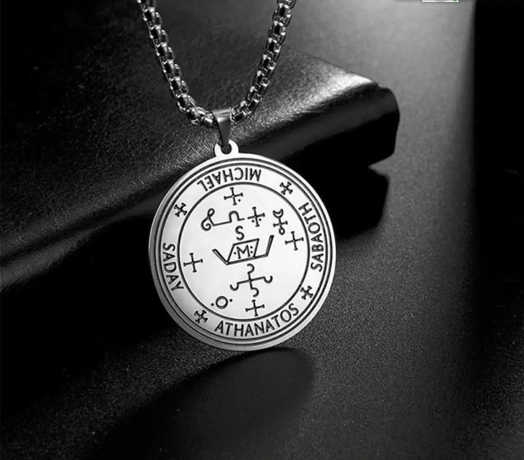 1PC Archangel Raphael Sigil Magic Necklace for Men Safe and Positive Amulet King of Solomon Jewelry Stainless Steel F1021