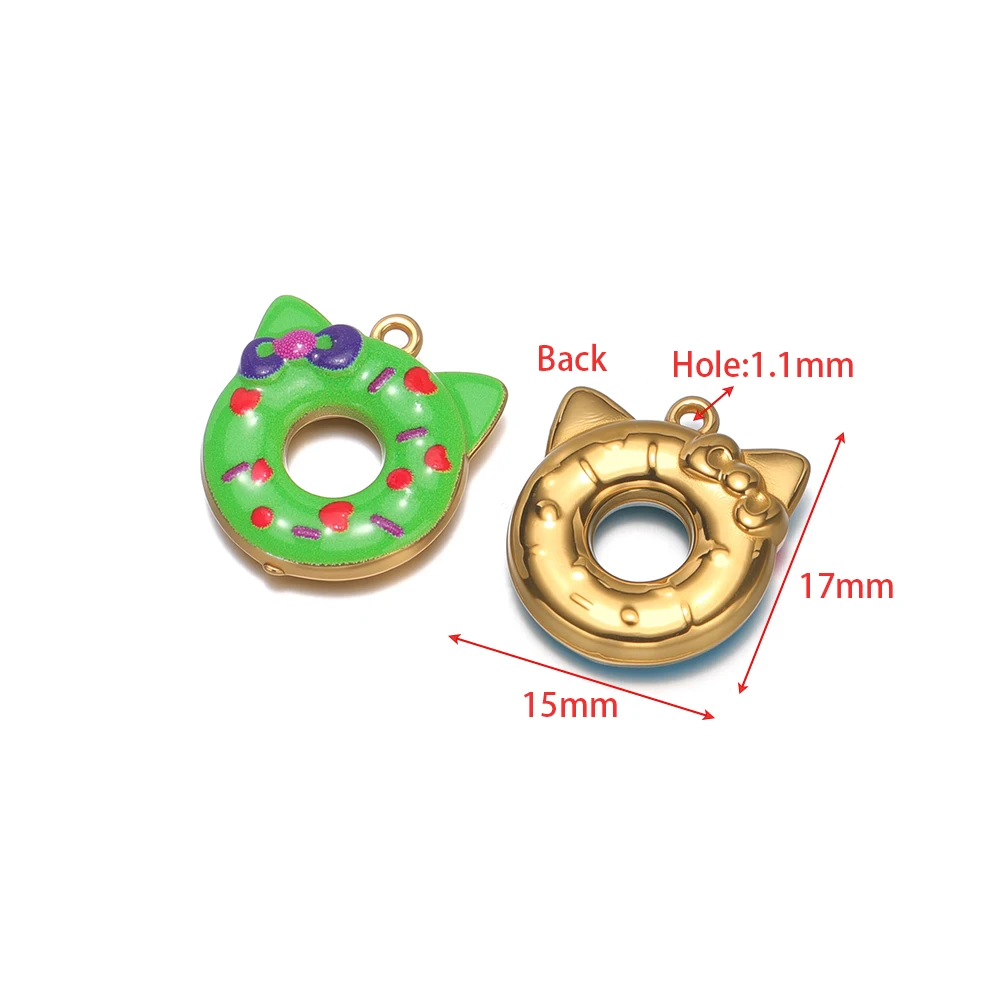 4Pcs Stainless Steel Enamel Cat Donut Charms Necklace Pendant for DIY Cartoon Earrings Bracelet Making Children Jewelry Supplies