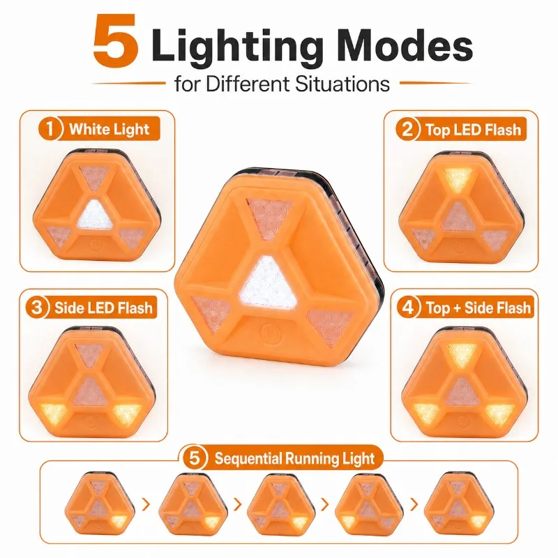 Warning Light Emergency Amber Flashing Traffic Safety LED Road Flare Magnetic Beacon White Work Repair Lamp AAA Battery Powered