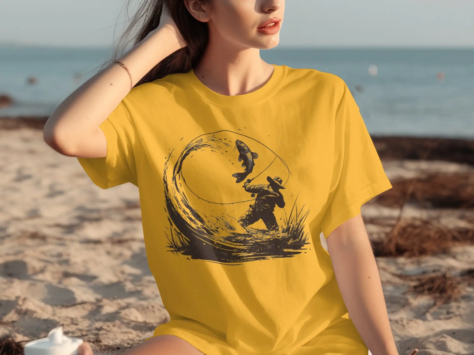 Camiseta de aventura de pesca con mosca, ropa informal para exteriores, diseño Retro, entusiastas del pescador, atrapando peces en el agua