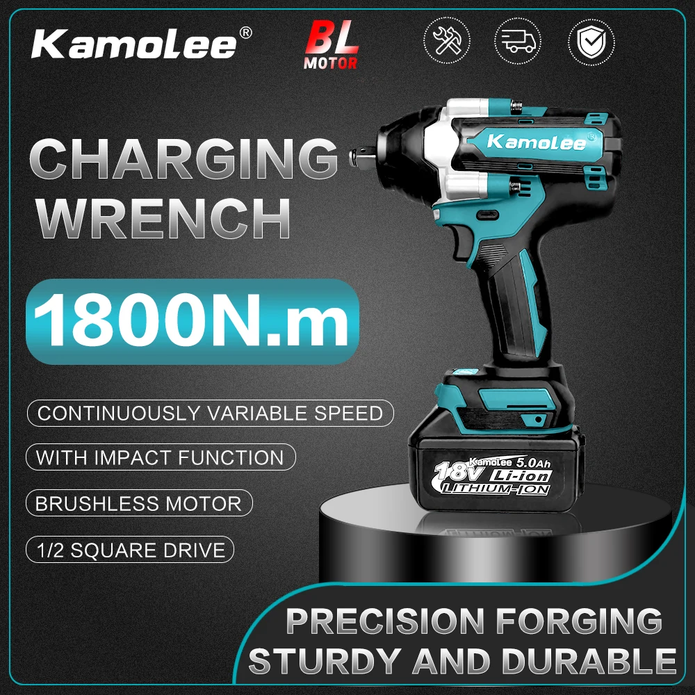 Kamolee 1800 N.M high torque wireless charging impact wrench 1/2inch brushless electric wrench compatible with Makita18V battery