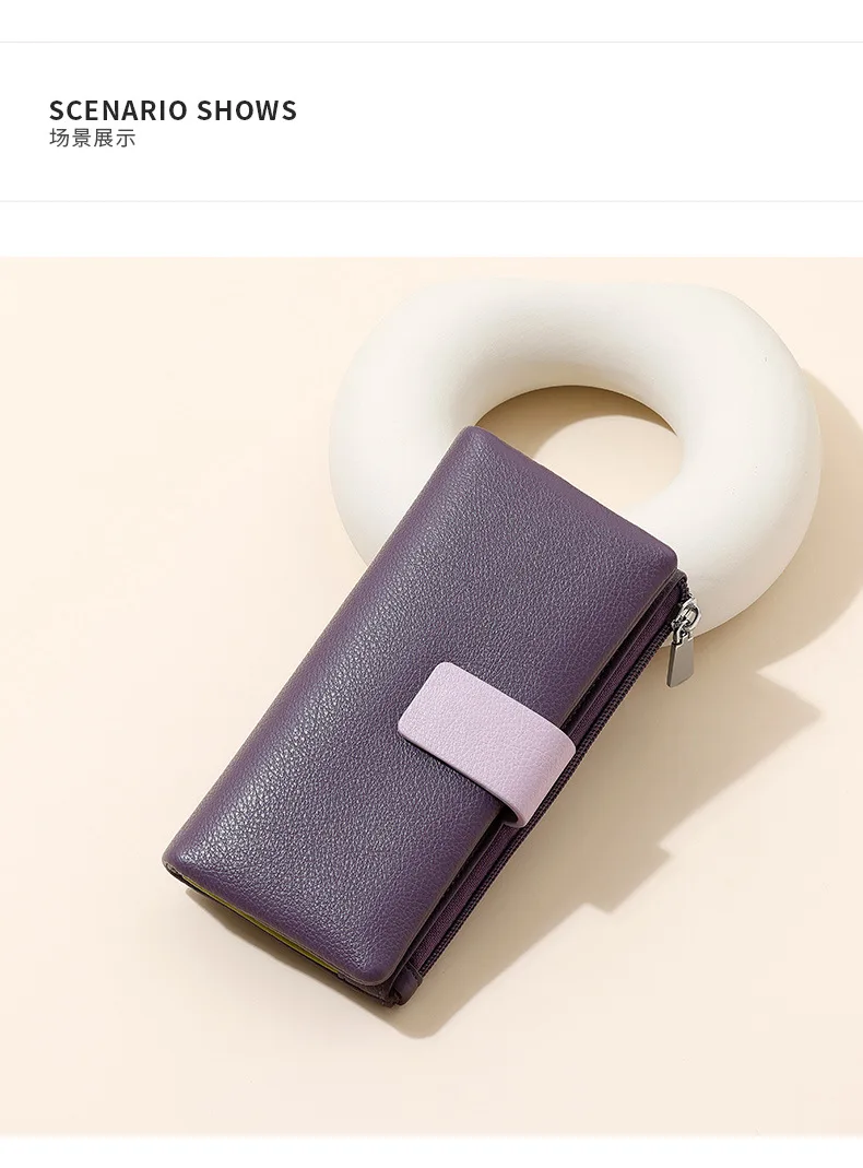 American Style Ladies Wallet High-End PU Leather Bifold Multi-Function Card Holder Storage Medium-Length Silver Purse