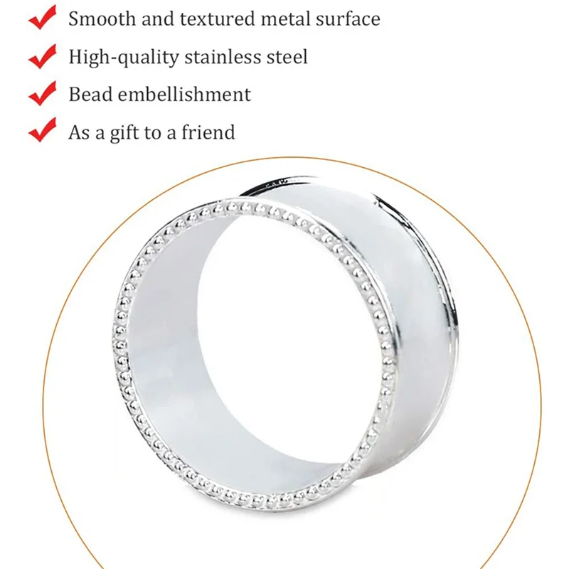 SEWS-40 Pieces Of Zinc Alloy Beaded Napkin Ring Delicate Napkin Buckle (Silver)