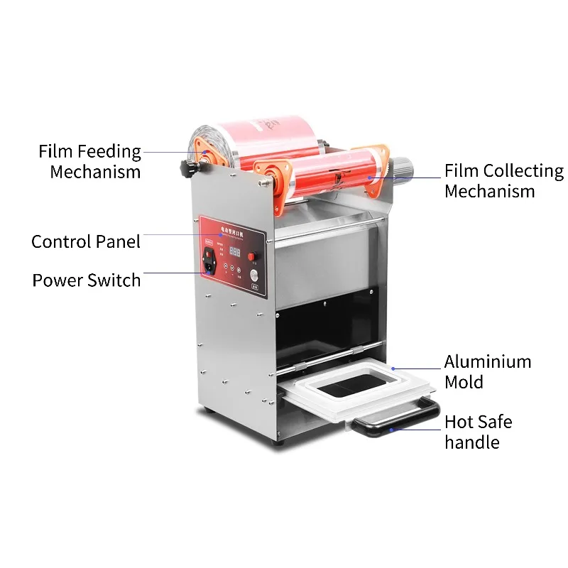 

DASEN Electric Stainless Steel Desktop Tray Sealing Machine For Food Beverage Cans Bottles Film Packaging