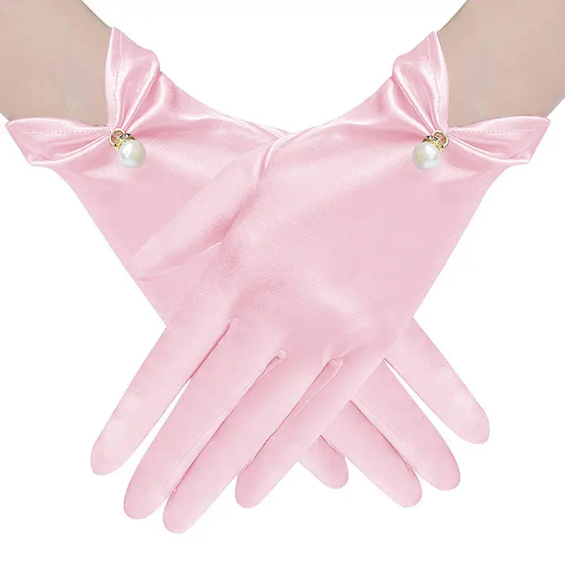 الرجعية الساتان فستان الزفاف قفازات قصيرة أنيقة البتلة اللؤلؤ قفازات الزفاف تنوعا الرقص تنفس القيادة قفازات