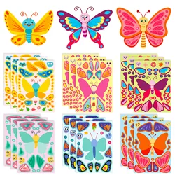 6Sheets Cute Children DIY Puzzle Sticker Games 6 Butterfly Make A Face Funny Assemble Jigsaw Stickers Kids Educational Toys