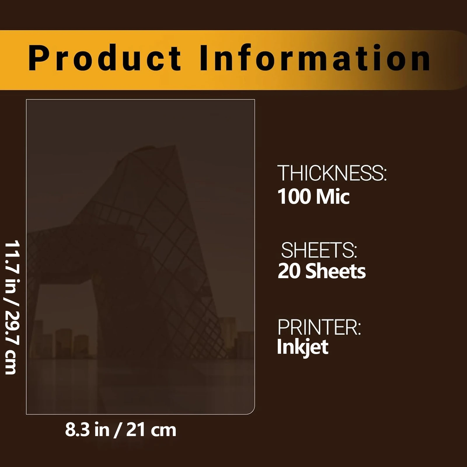20 Sheets A4 Size 8.3 x 11.7 Inch Clear Transparency Film 100% Transparent Sheets for Inkjet Printers