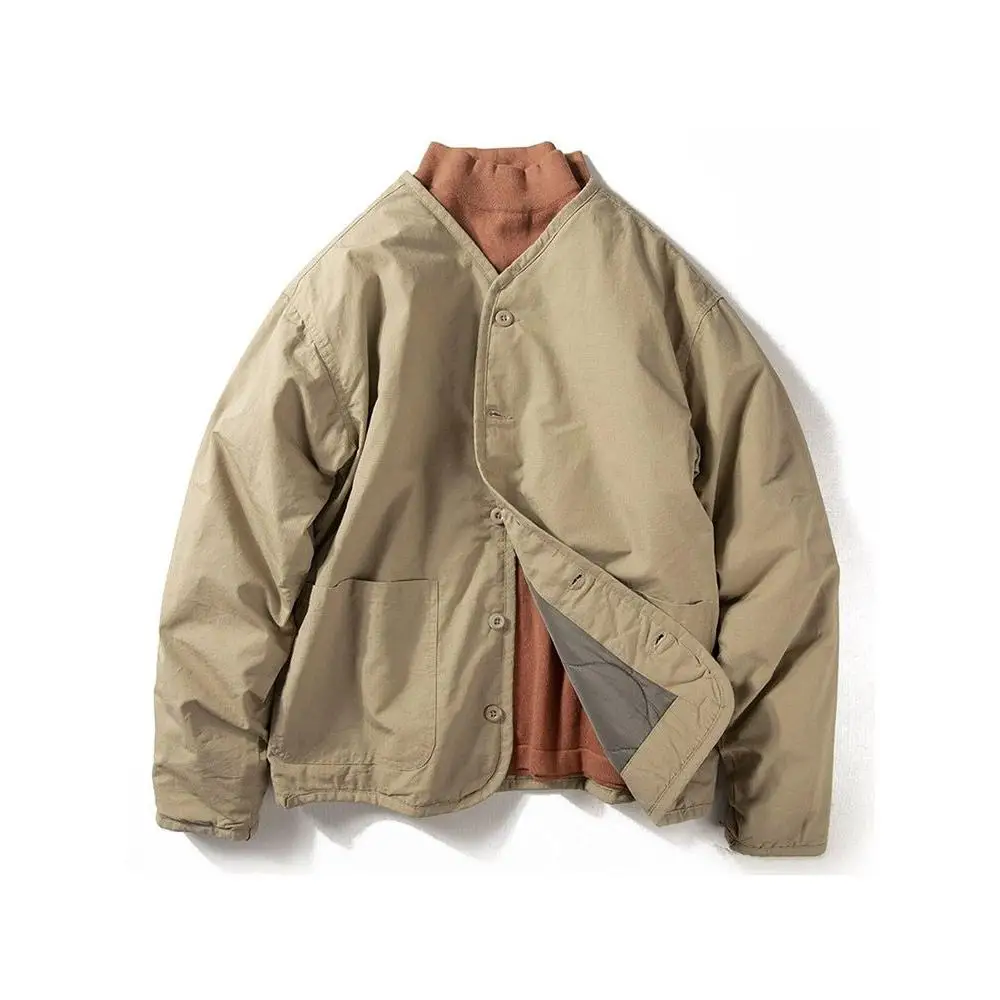 

Men's Casual Silk Cotton Jaet Autumn Winter Warm Faionable No Collar Cotton Clothes Teenagers' Loose Fit Long Sve Coat