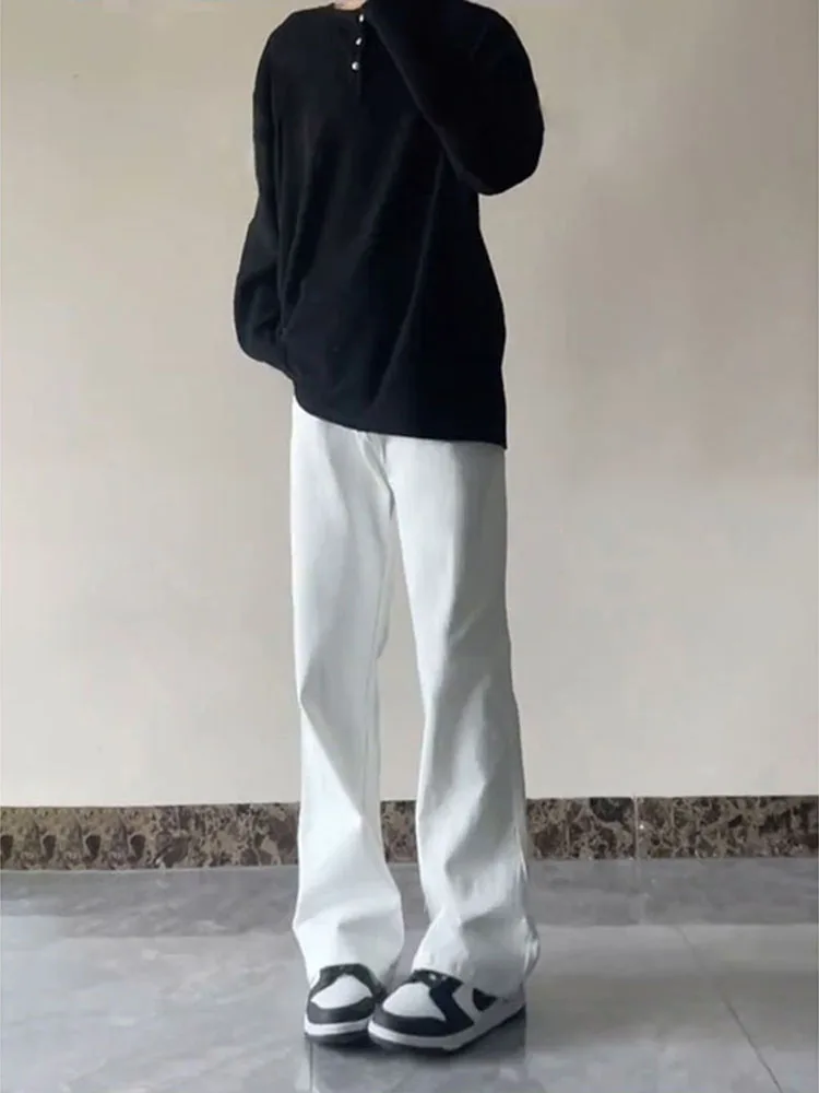 

Белые мужские джинсы с высокой талией, прямые, тонкие, летние, в американском стиле, эластичные, расклешенные брюки-клеш