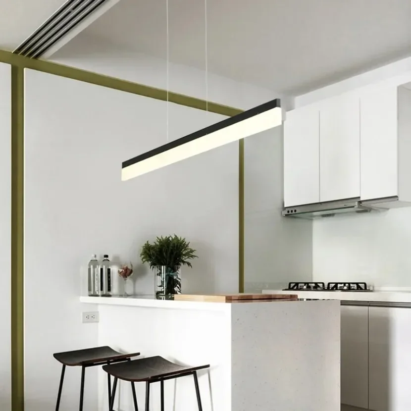 Simple LED Office Pendant Light Modern Strip Aluminum Acrylic Home Light Living Room Dining Room Interior Decor Chandelier Light