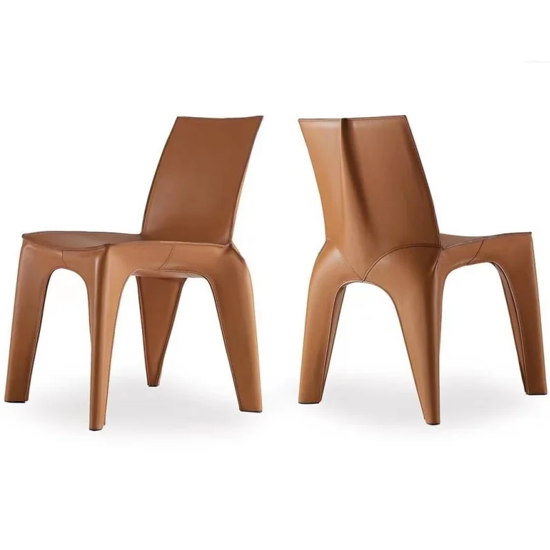 

Modern Italian Designer Saddle Leather Dining Chair Backrest Luxury Art Sample Room Chair