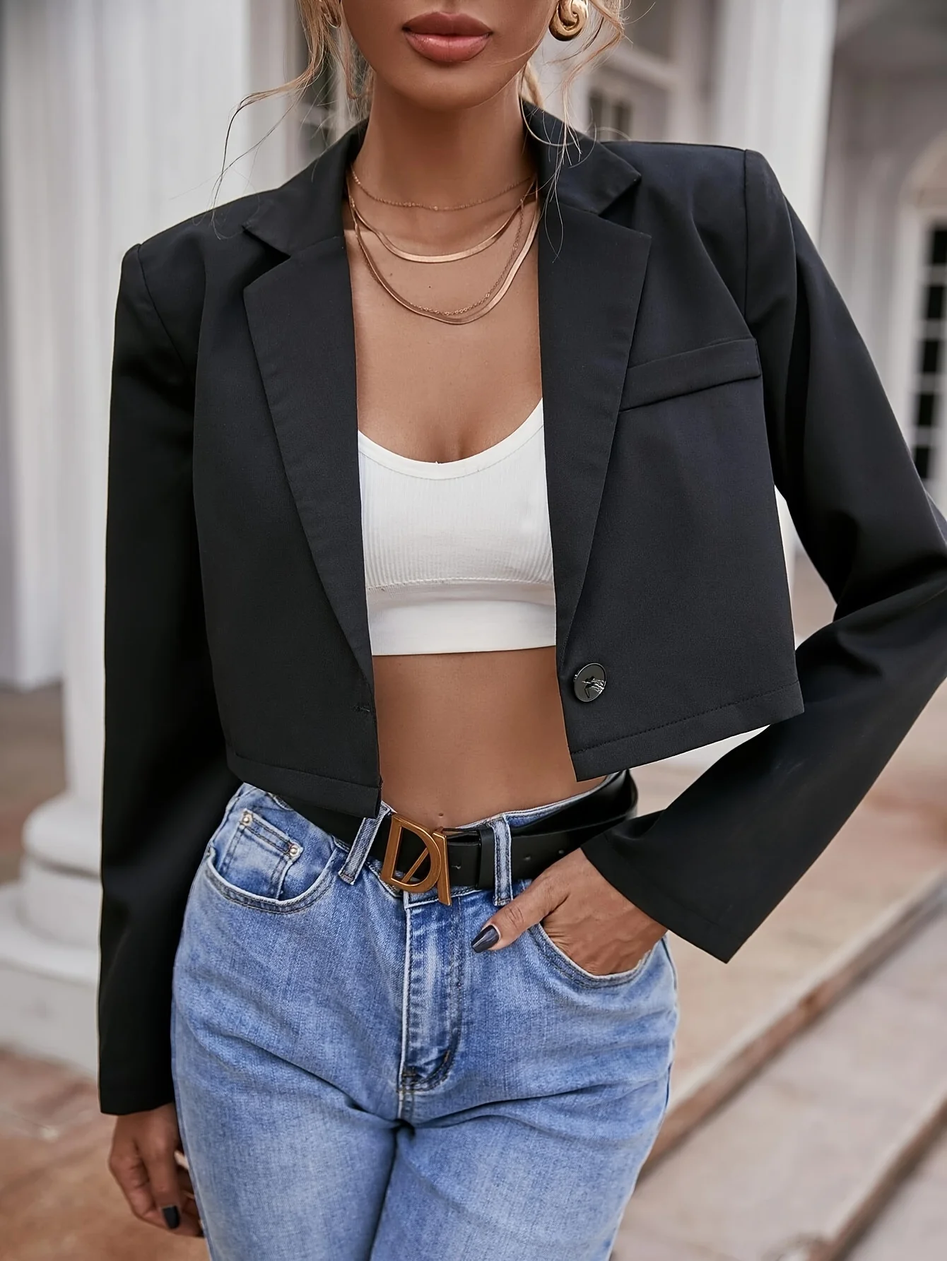 Cropped Blazers for Women 2024 New Korean Fashion Long Sleeve Button Up Suit Jacket Woman Elegant All Match Office Blazer Female