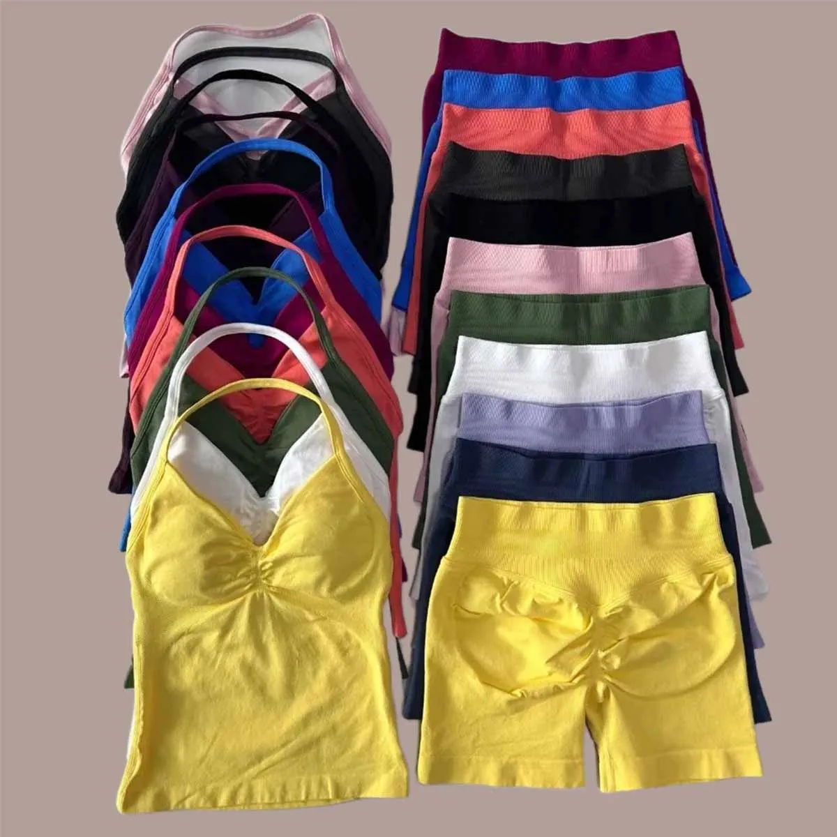 2 قطعة مجموعة الصالة الرياضية تانك اليوغا الخصر Scrunch سلس السراويل الصالة الرياضية البدلة اللياقة البدنية الملابس أكتيفيوير تجريب