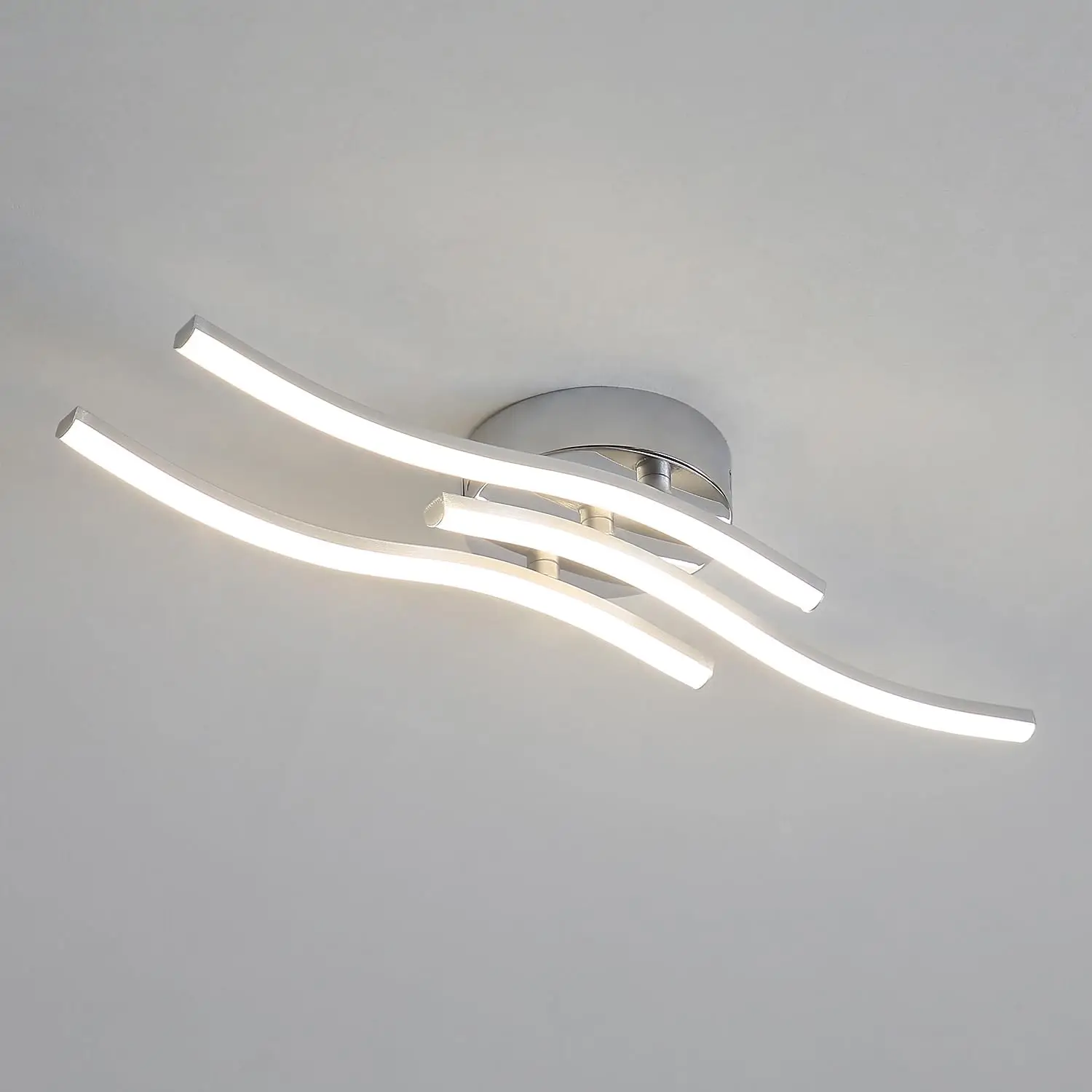 Modern LED Ceiling Light,18W 3 Curved Design Silver LED Ceiling Light Neutral Light 4000K,Elegant Ceiling Lighting for Bedroom