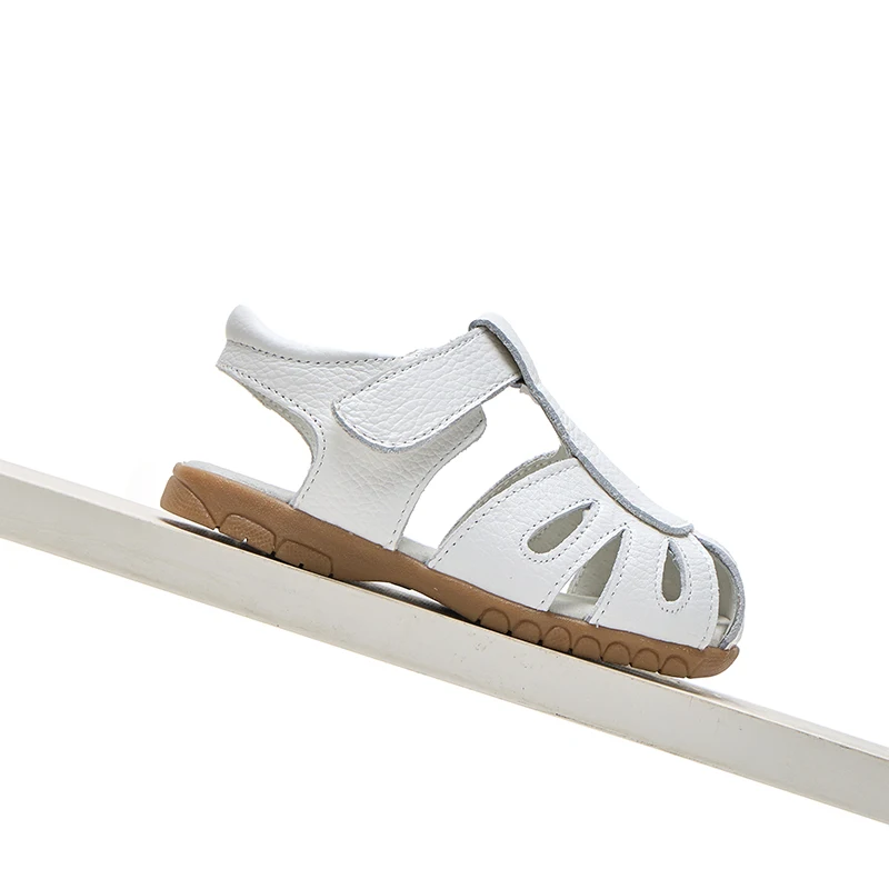 Sandales en cuir véritable à semelle souple pour filles, chaussures d'été à bout fermé