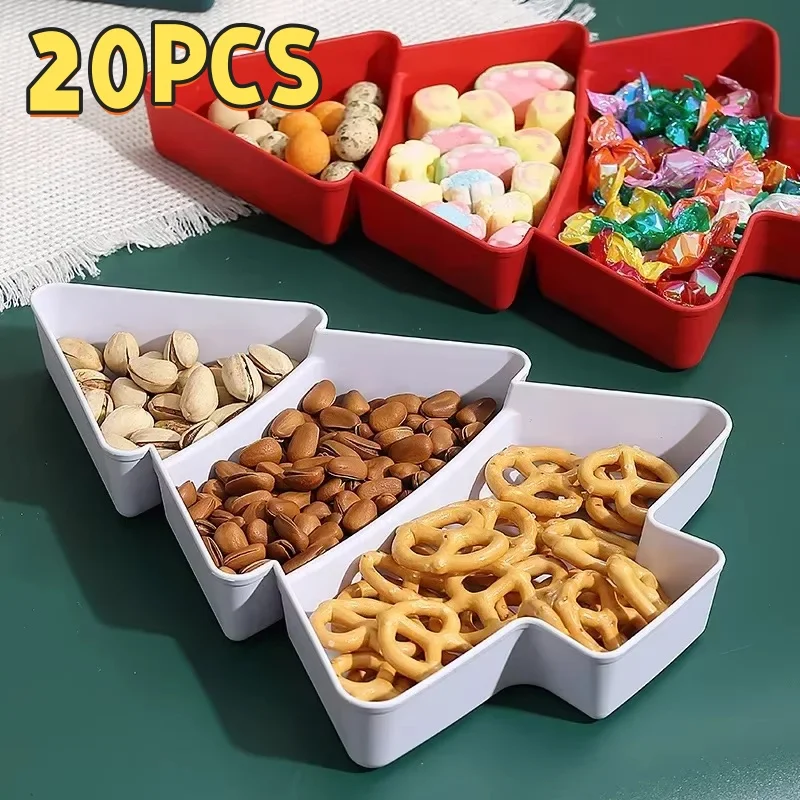 New Christmas Dried Fruit Tray Red PP Christmas Tree Shape Plastic Cake Dessert Serving Tray Snake Tray Cutlery Children's Tray