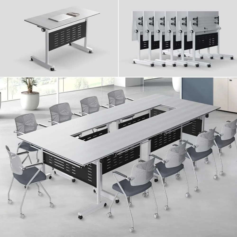 Conference Table, Folding Conference Room Tables 4.6FT Foldable Large Mobile Meeting Table Rectangle Training Seminar Table