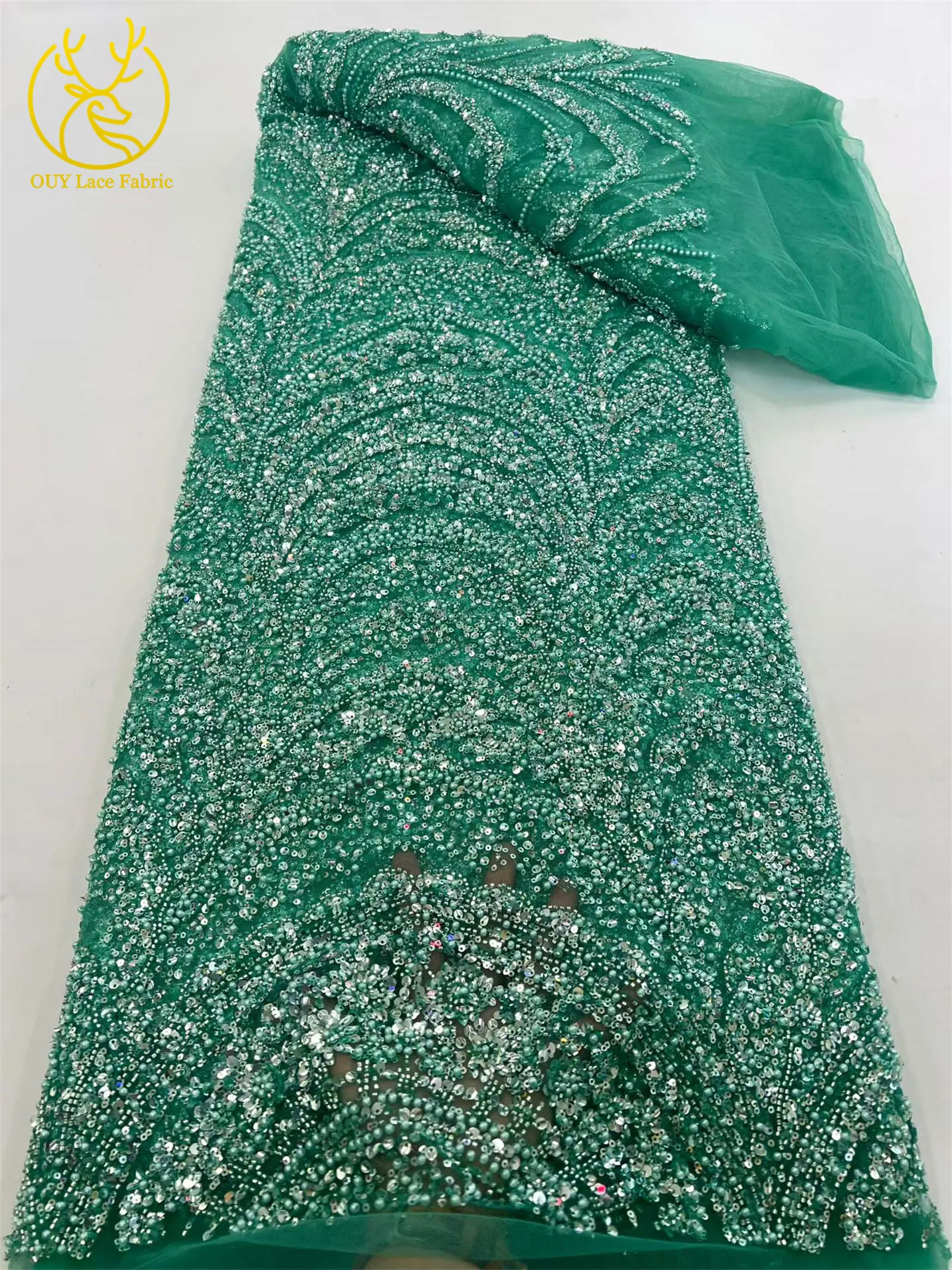 Luxuriöser nigerianischer Tüll mit Stickereien und Perlen – Hochwertiger afrikanischer Mesh-Spitzenstoff für Damen-Abendkleider und Partykleider 2026 zum Nähen – Detail 12
