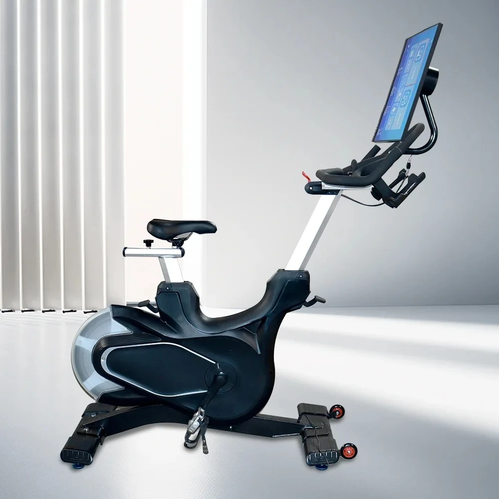 Big Monitor Indoor Stationary Exercise for Spinning Bike Quiet Cardio Machine with Smart Features Made Durable Metal