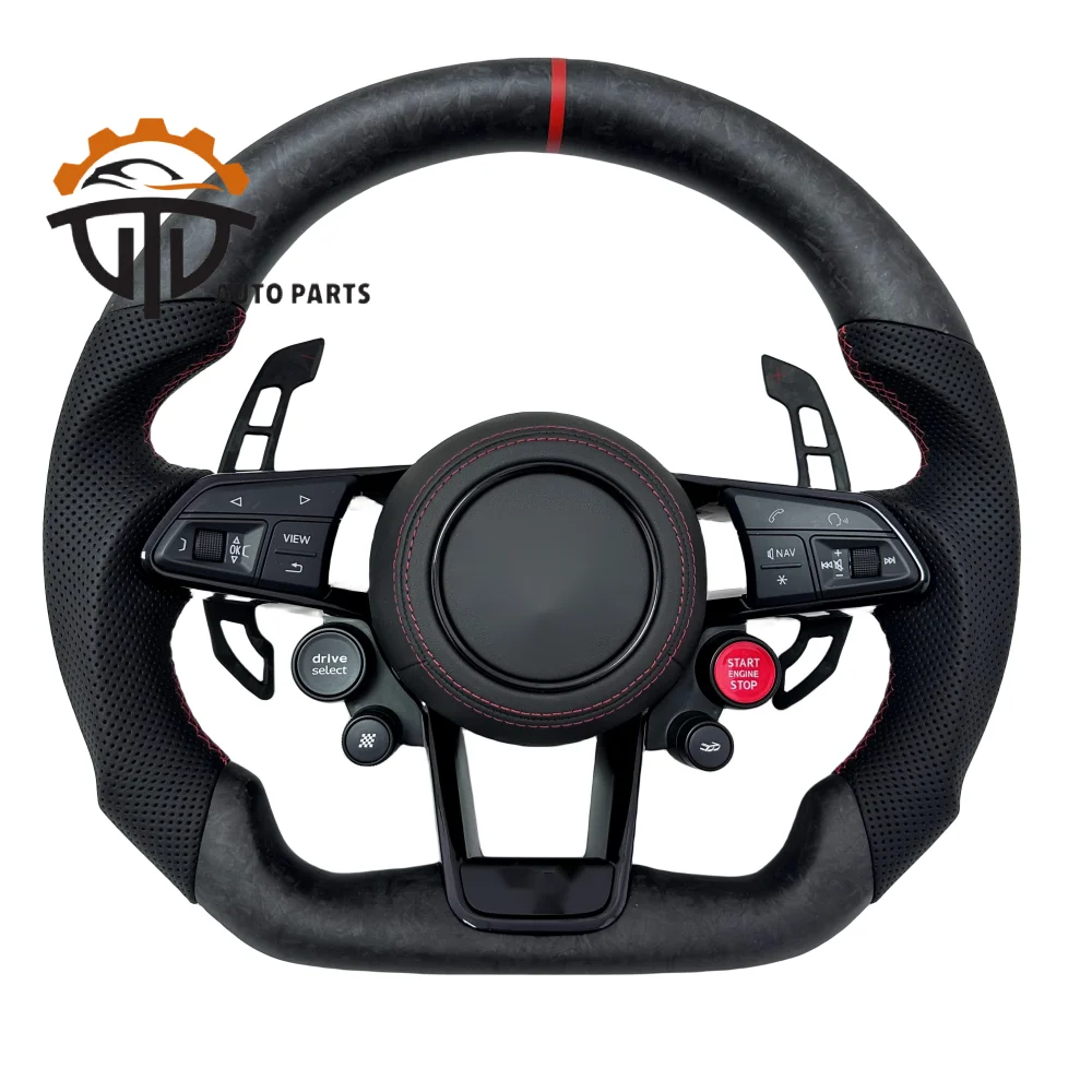 

Factory Price Glossy Carbon Fiber Steering Wheel With Perforated Leather For Audi R8