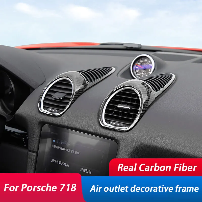 

For Porsche 718 2014-2020 Real Carbon Fiber Front Dashboard Air Vent Trim Molding Accessories Outlet Decoraction Rings Stickers