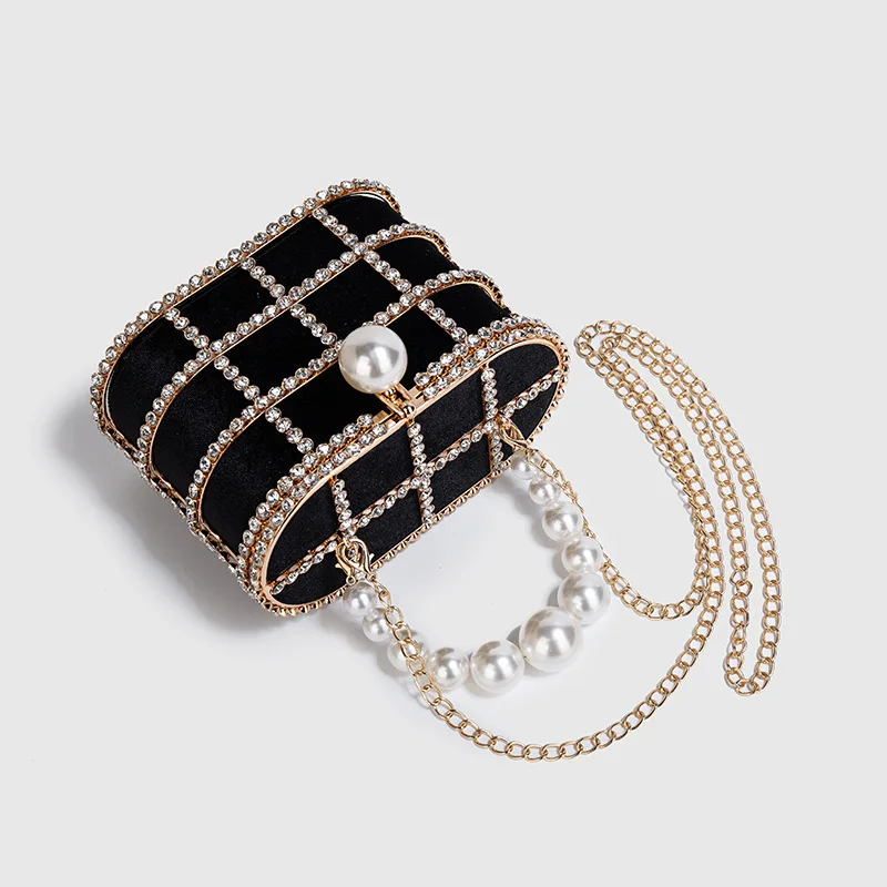 Luxury Diamond Metal Bucket Pearl Handle Women Party Clutch Purses and Handbags French design Ming Ai Wedding Chain Shoulder Bag