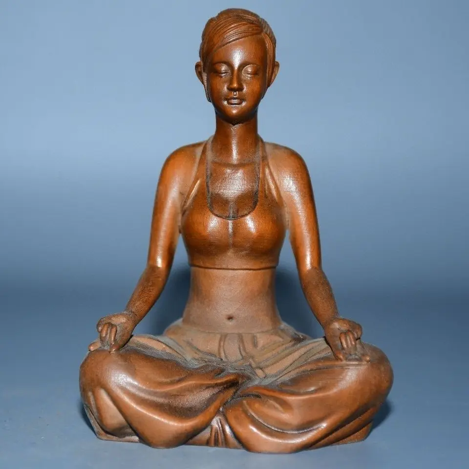 

Chinese boxwood carving home beauty Yoga figure statue goddess decoration beautiful girl tea pet decoration