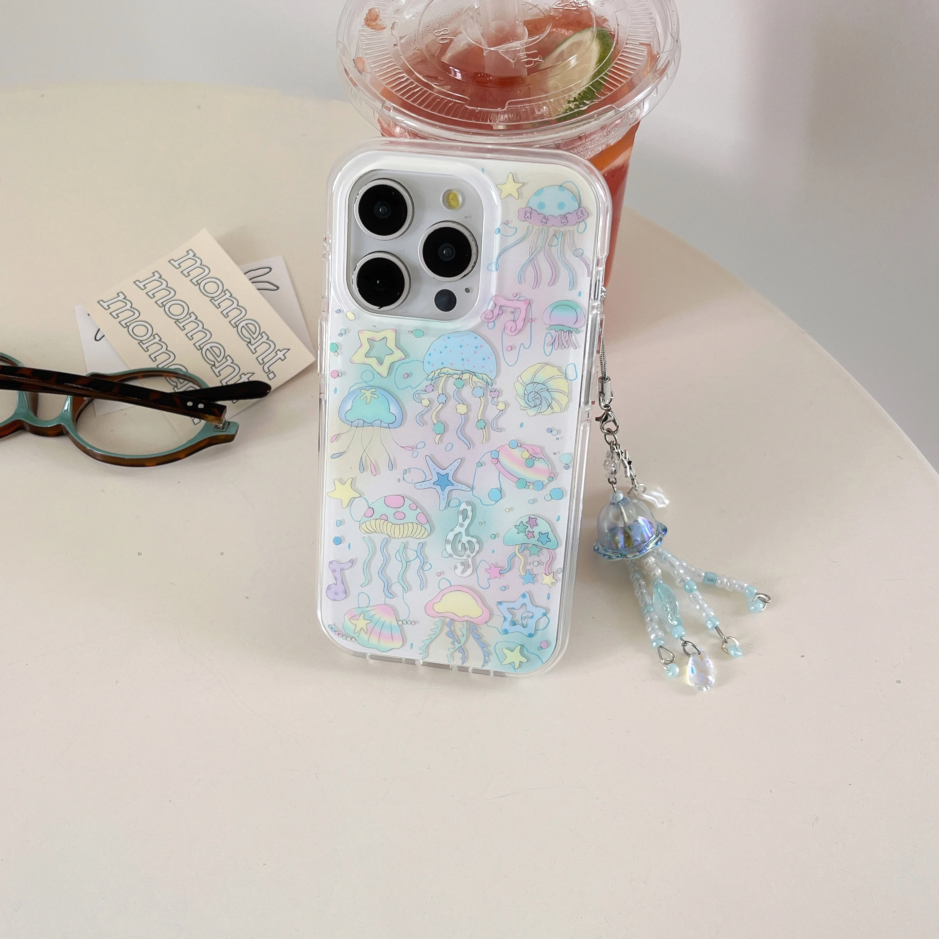 Funda de teléfono con patrón de medusas de doble capa para iPhone16 16Pro 16ProMax 15 15Pro 15ProMax 14 14Pro 14ProMax 13 13Pro 13ProMax