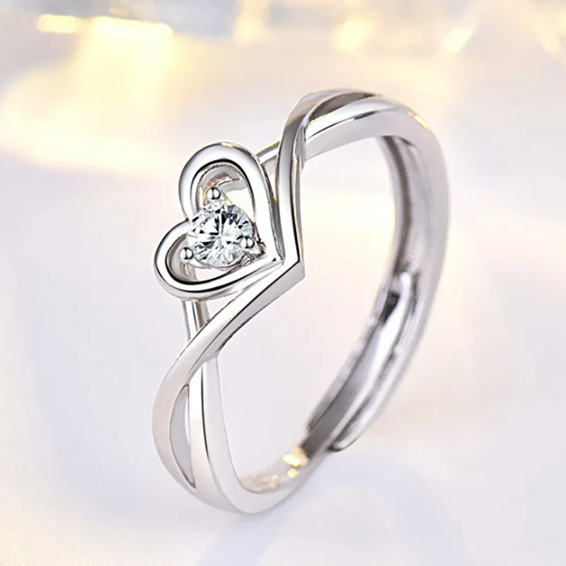 925 Sterling Silver Cute Heart Crystal Rings For Women Girls Wedding Engagement Valentines Day Gift Luxury Jewelry Wholesale