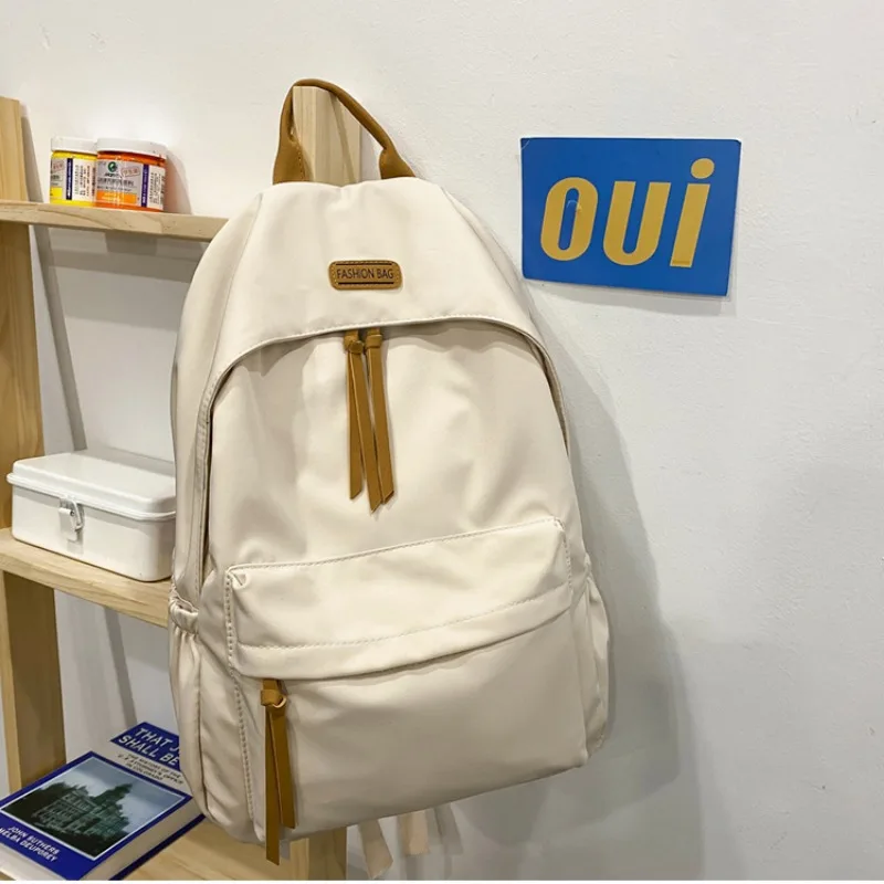 Large-capacity Backpack Female Japanese Backpack Solid Color Junior High School Student Canvas Schoolbag Laptop Backpack