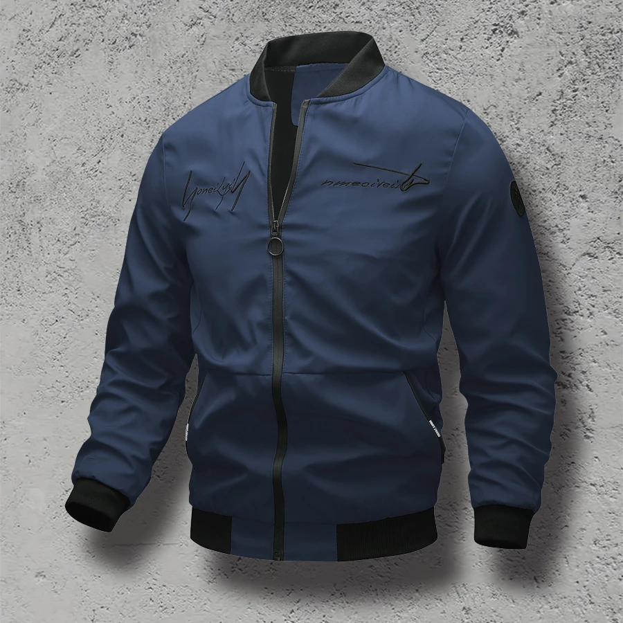 سترة مطرزة للرجال للربيع والخريف، بلوزة عصرية بياقة بيسبول بسيطة