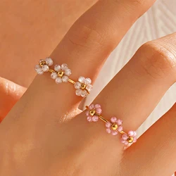 PRISCA | Gold Flower Ring for Women.Stainless Steel. Pink Color. Korean Fashion Jewelry. Romantic. New