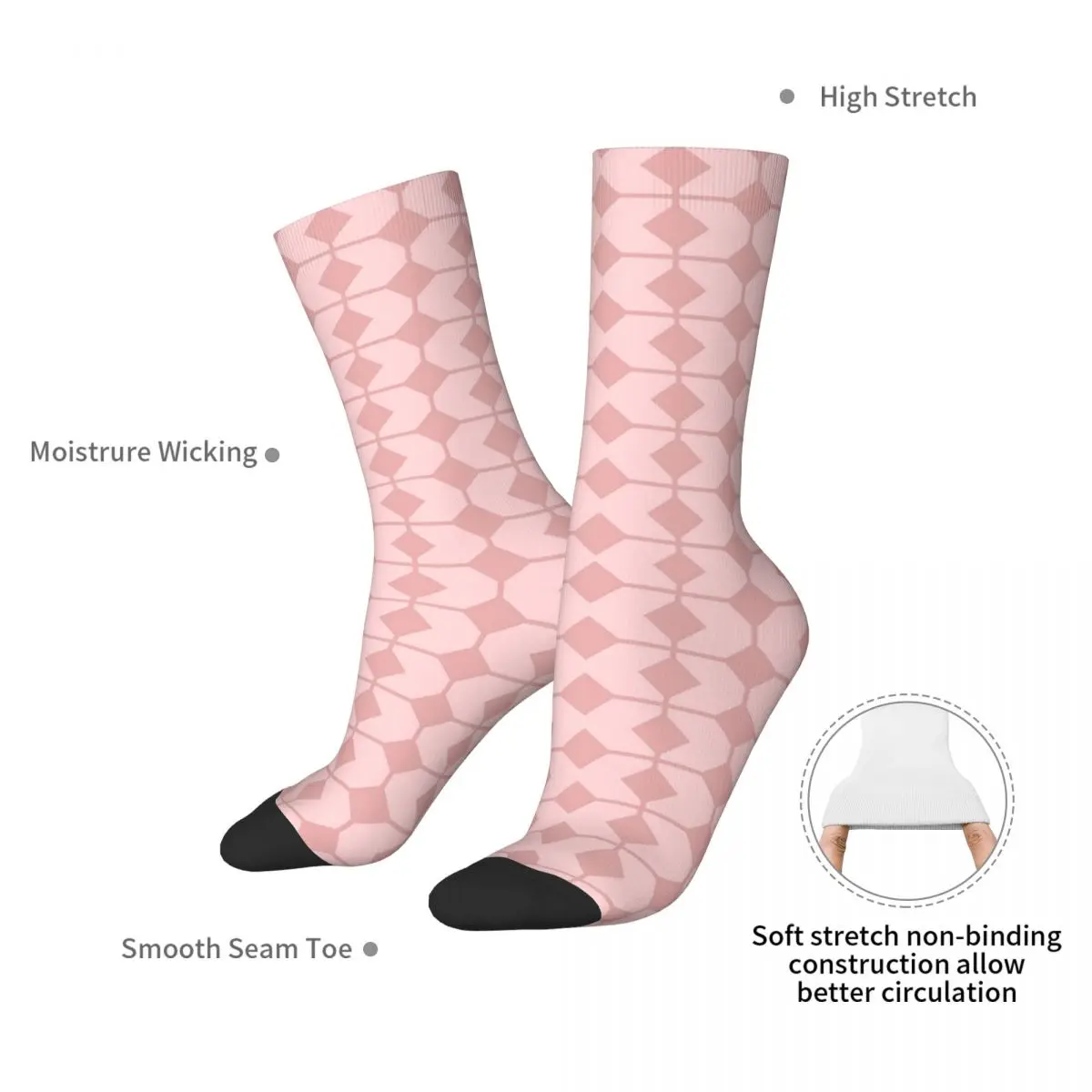 Light Pink Geometric Shapes Socks Harajuku Sweat Absorbing Stockings All Season Long Socks Accessories for Unisex Christmas Gift