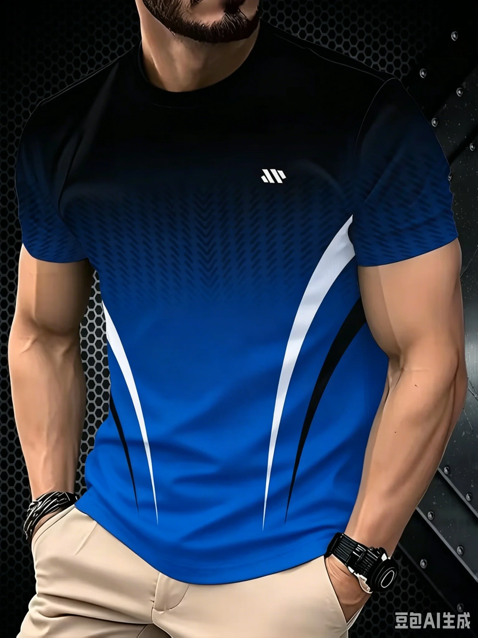 Fashion Men Black to red gradient printed T-shirt summer leisure outdoor sports fitness round neck short sleeved men's shirt top